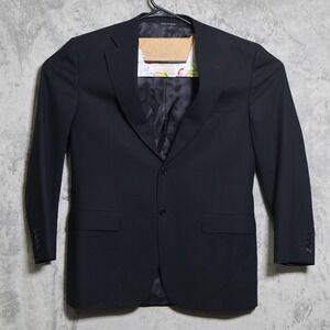 Canali Jacket Mens 44 R Black Travel Water Resistant Wool Coat Blazer Italy